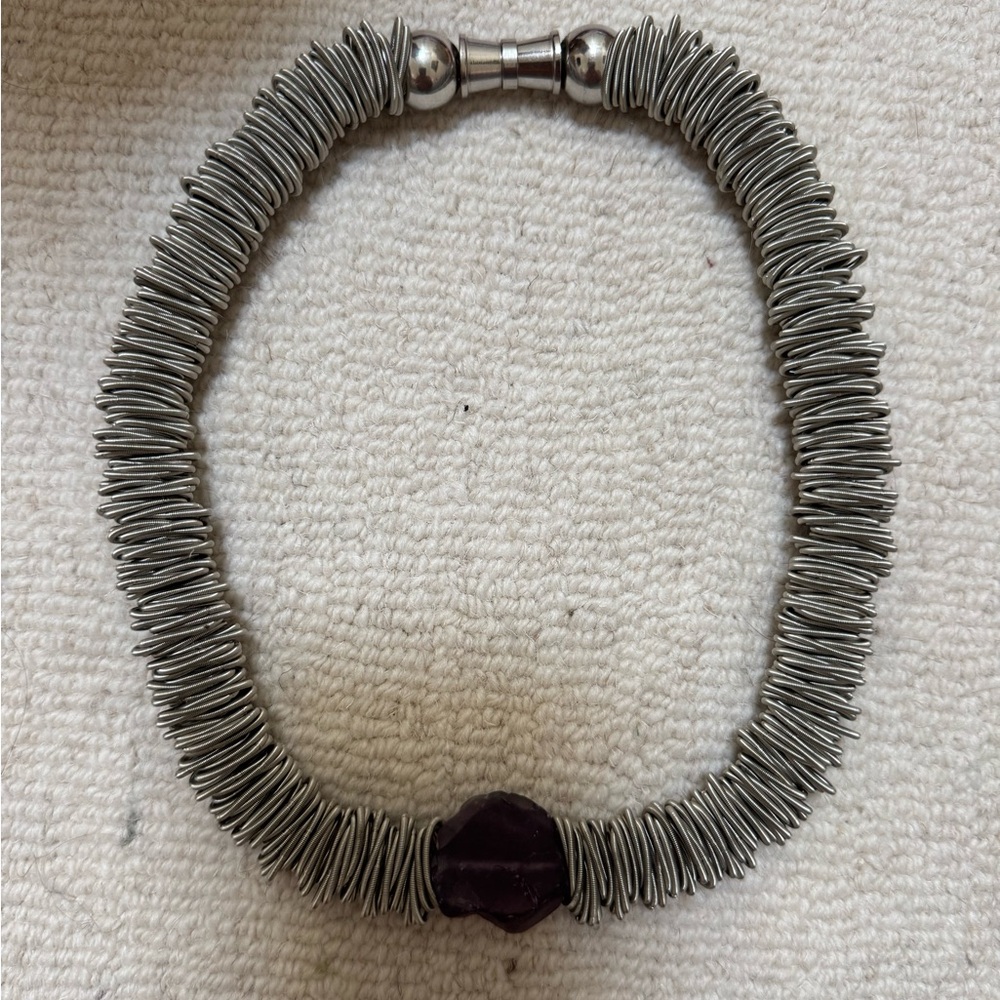 Vintage Sea Lily raw amethyst coil necklace